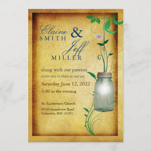 Country Style Mason Jar with flair Invitation
