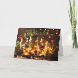 Country-style mason jars Christmas greeting cards. Holiday Card