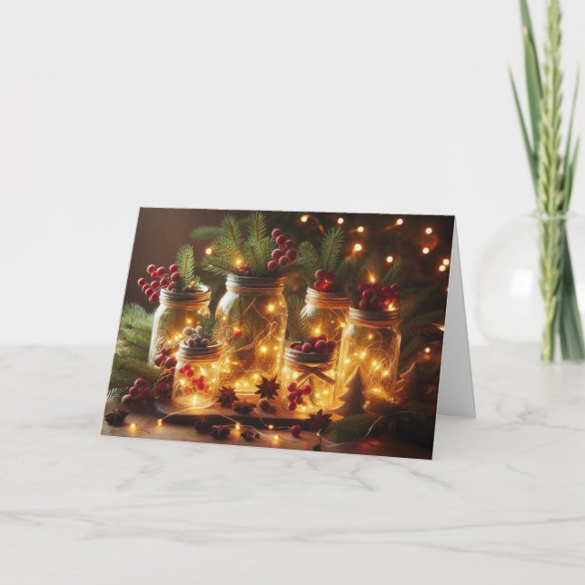Country-style mason jars Christmas greeting cards. Holiday Card (Front)