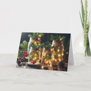 Country-style mason jars Christmas greeting cards. Holiday Card
