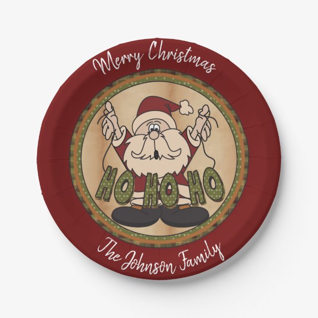Country Style Merry Christmas Santa Paper Plate (Front)