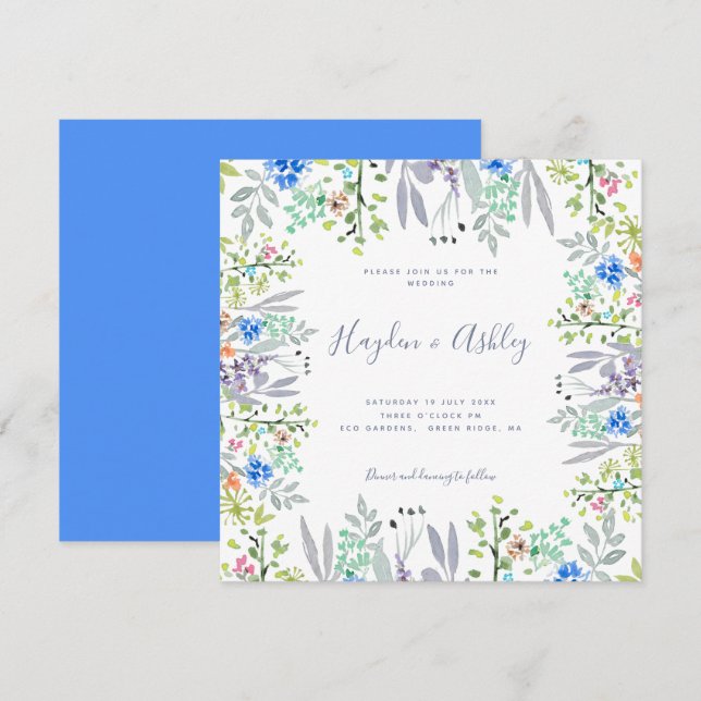 Country style modern floral watercolor Wedding Invitation (Front/Back)