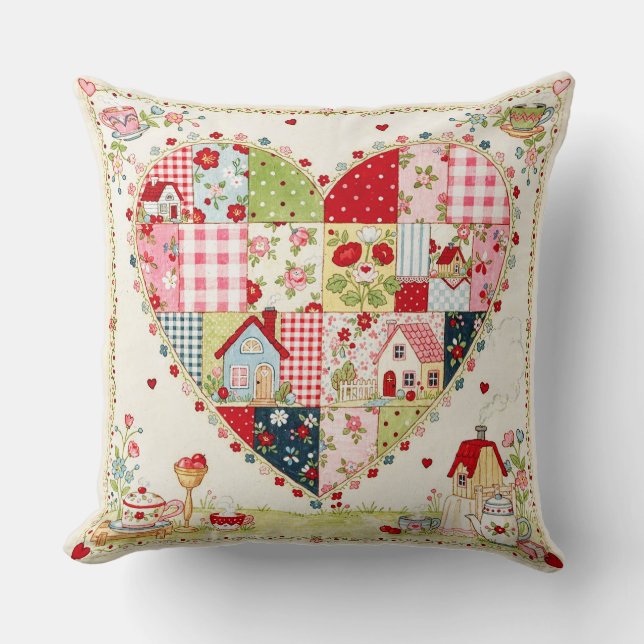 Country Style Patchwork Heart  Cushion. Cushion (Front)