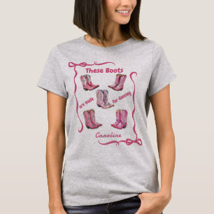 Country Style Pink Boots Line Dancing T-Shirt