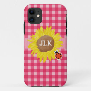 Country style pink plaids, sunflower, ladybug iPhone 11 case