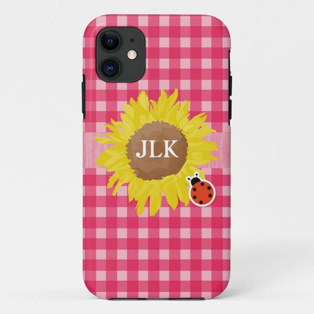 Country style pink plaids, sunflower, ladybug Case-Mate iPhone case (Back)