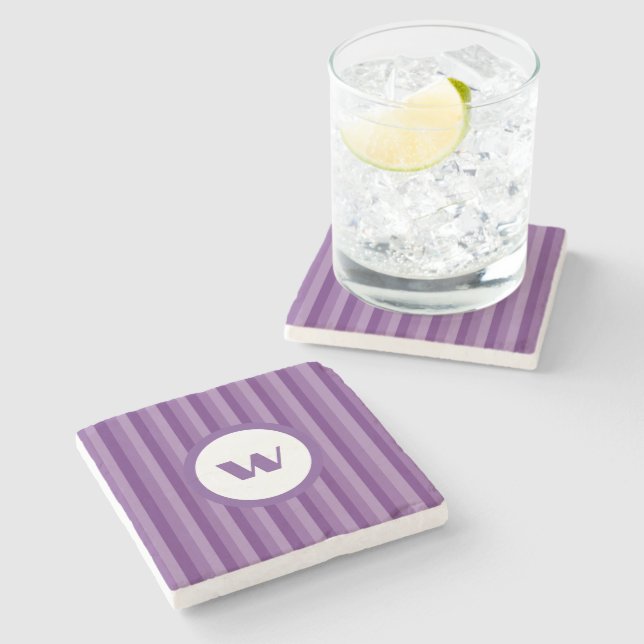 Country-Style Purple Striped Monogram Stone Coaster (Side)