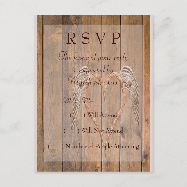 Country Style Rustic Angel Wings Wedding Invitation Postcard (Front)