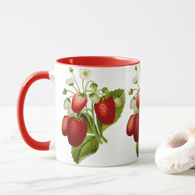Country Style Strawberry Pattern Coffee Mug (With Donut)