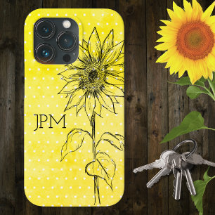 Country Style Yellow Dot Hand Drawn Sunflower  iPhone 13 Pro Case