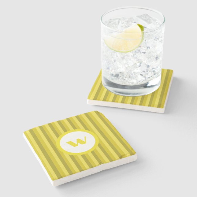 Country-Style Yellow Striped Monogram Stone Coaster (Side)