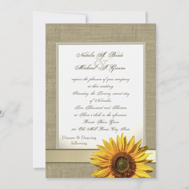 Country Sunflower and Burlap Invitation (Front)