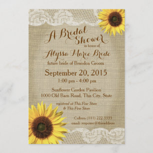 Country Sunflower and Lace Bridal Shower Invitation