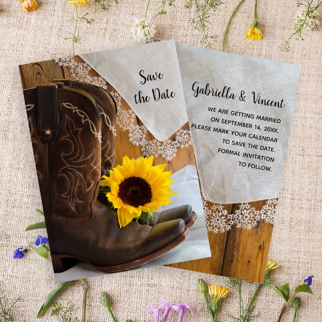 Country Sunflower and Lace Wedding Save the Date (Creator Uploaded)