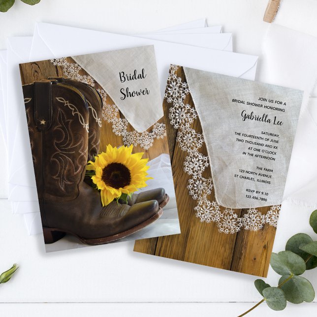 Country Sunflower and Lace Western Bridal Shower Invitation (Creator Uploaded)