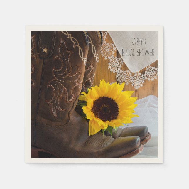 Country Sunflower and Lace Western Bridal Shower Napkin (Front)