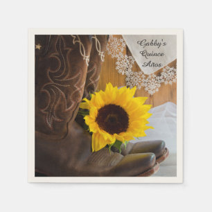 Country Sunflower and Lace Western Quinceañera Napkin