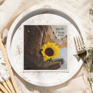 Country Sunflower and Lace Western Wedding Napkin