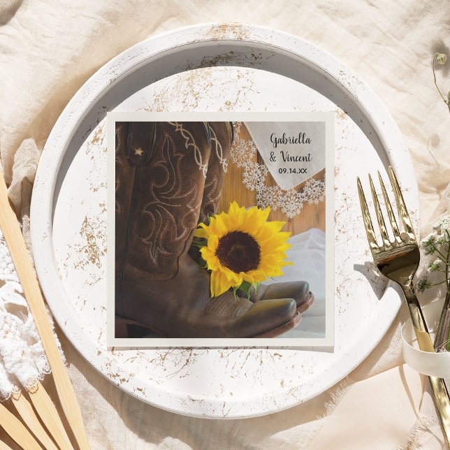 Country Sunflower and Lace Western Wedding Napkin (Creator Uploaded)