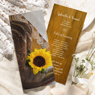 Country Sunflower and Lace Western Wedding Program Programme
