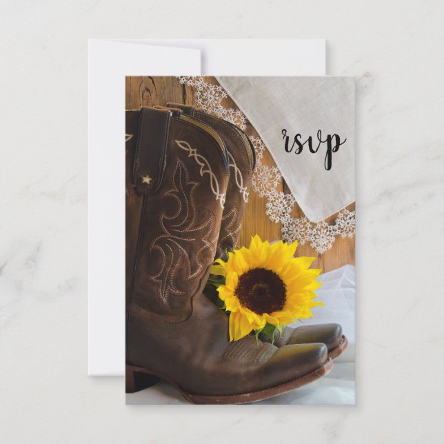 Country Sunflower and Lace Western Wedding RSVP (Front)