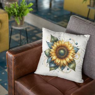 Country Sunflower and Rustic Denim Blue Jean Cushion