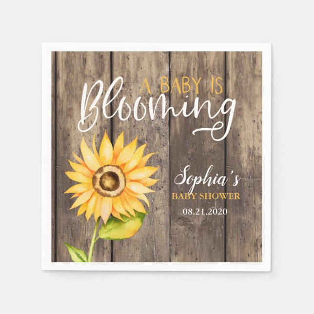 Country Sunflower Baby Shower Napkin (Front)