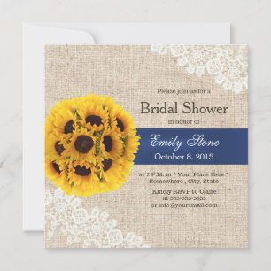 Country Sunflower Balls Lace Burlap Bridal Shower Invitation