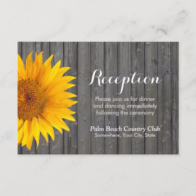 Country Sunflower Barn Wood Wedding Reception Enclosure Card (Front)