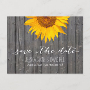 Country Sunflower Barn Wood Wedding Save the Date Announcement Postcard