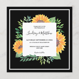 Country Sunflower Black Wedding Invitation