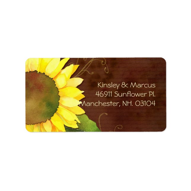 Country Sunflower Brown Wedding Address Label (Front)