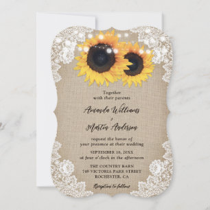 Country Sunflower Burlap Floral Lace Wedding Invitation