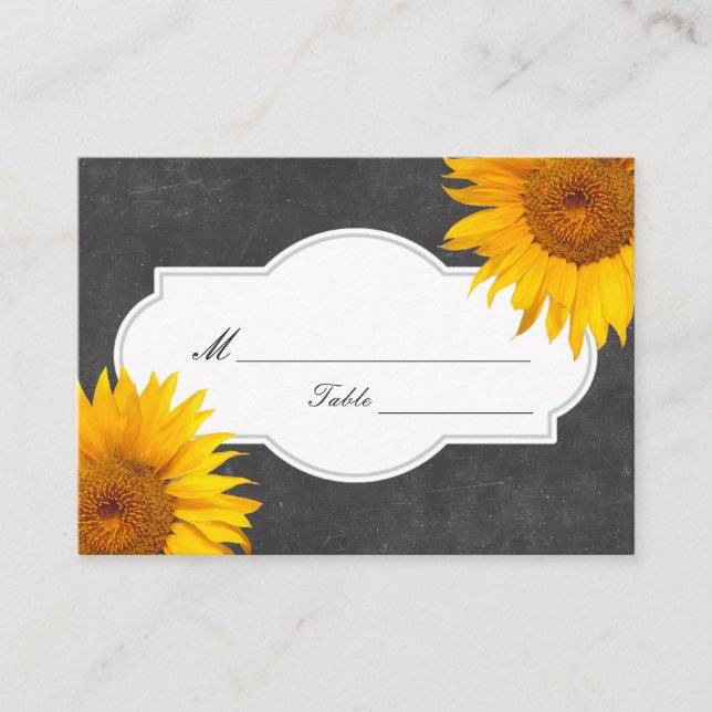 Country Sunflower Chalkboard Wedding Place/Seating Place Card (Front)