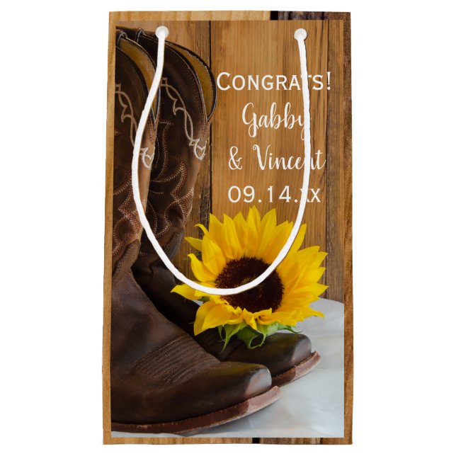 Country Sunflower Congratulations Western Wedding Small Gift Bag (Front)