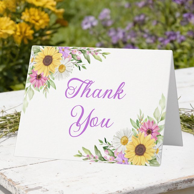 Country Sunflower Daisy Floral Wedding Thank You Card (Creator Uploaded)