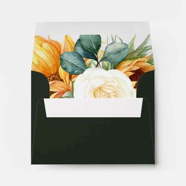 Country Sunflower | Dark Green Self Addressed RSVP Envelope (Back (Bottom))