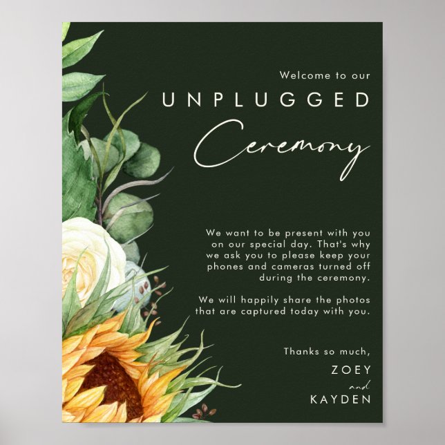 Country Sunflower | Dark Green Unplugged Ceremony Poster (Front)