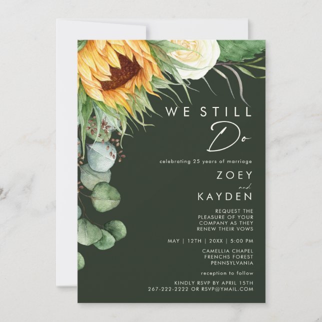 Country Sunflower Dark Green We Still Do Renewal Invitation (Front)