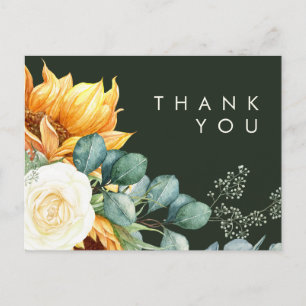 Country Sunflower   Dark Green Wedding Thank You Postcard