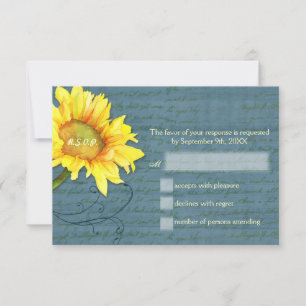 Country Sunflower Dusky Blue Wedding RSVP Card
