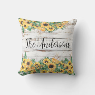 Country Sunflower Family Name Throw Pillow