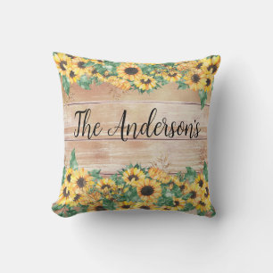 Country Sunflower Family Name Throw Pillow