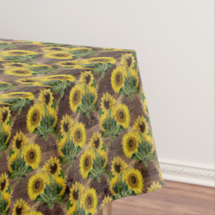 Country sunflower faux wood tablecloth