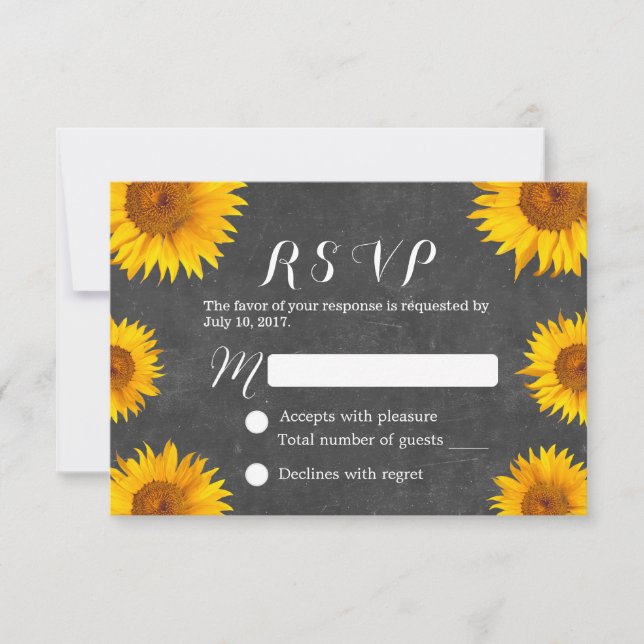 Country Sunflower Floral Chalkboard Wedding RSVP Card (Front)