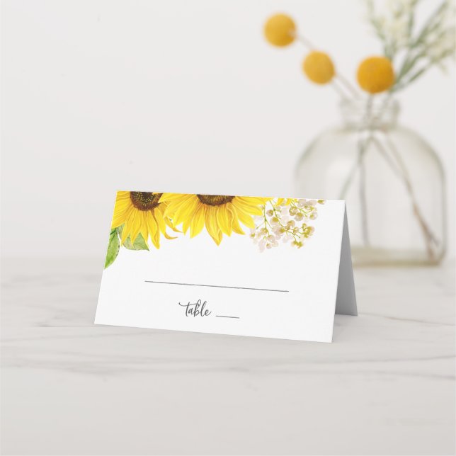 Country Sunflower Folded Wedding Place Card (Front)