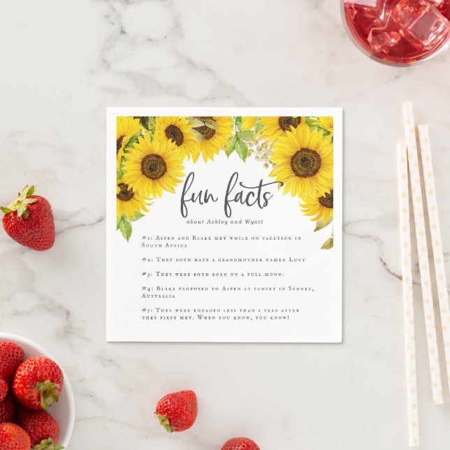 Country Sunflower Fun Facts Wedding Napkins (Insitu)