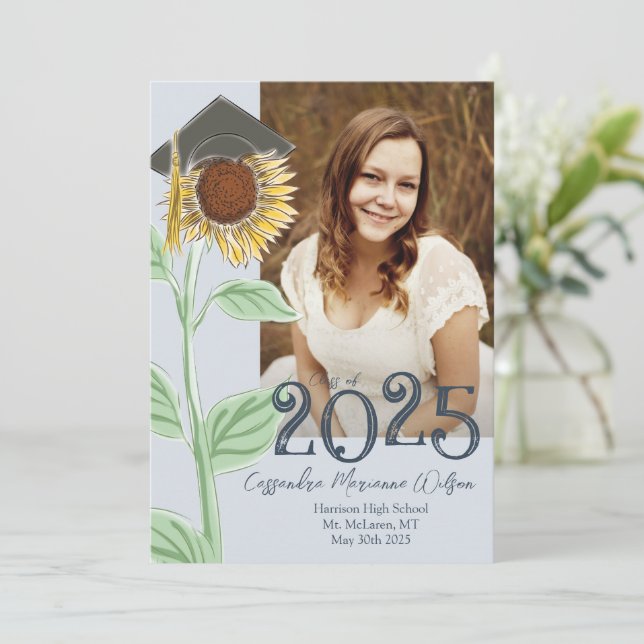 Country Sunflower Graduation Announcement Blue (Standing Front)