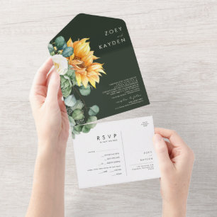 Country Sunflower Green and Yellow Seal And Send All In One Invitation