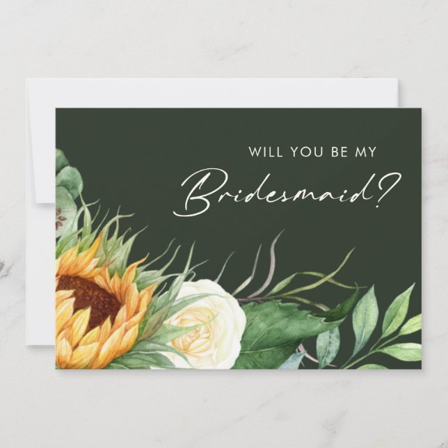 Country Sunflower | Green Bridesmaid Proposal Card (Front)